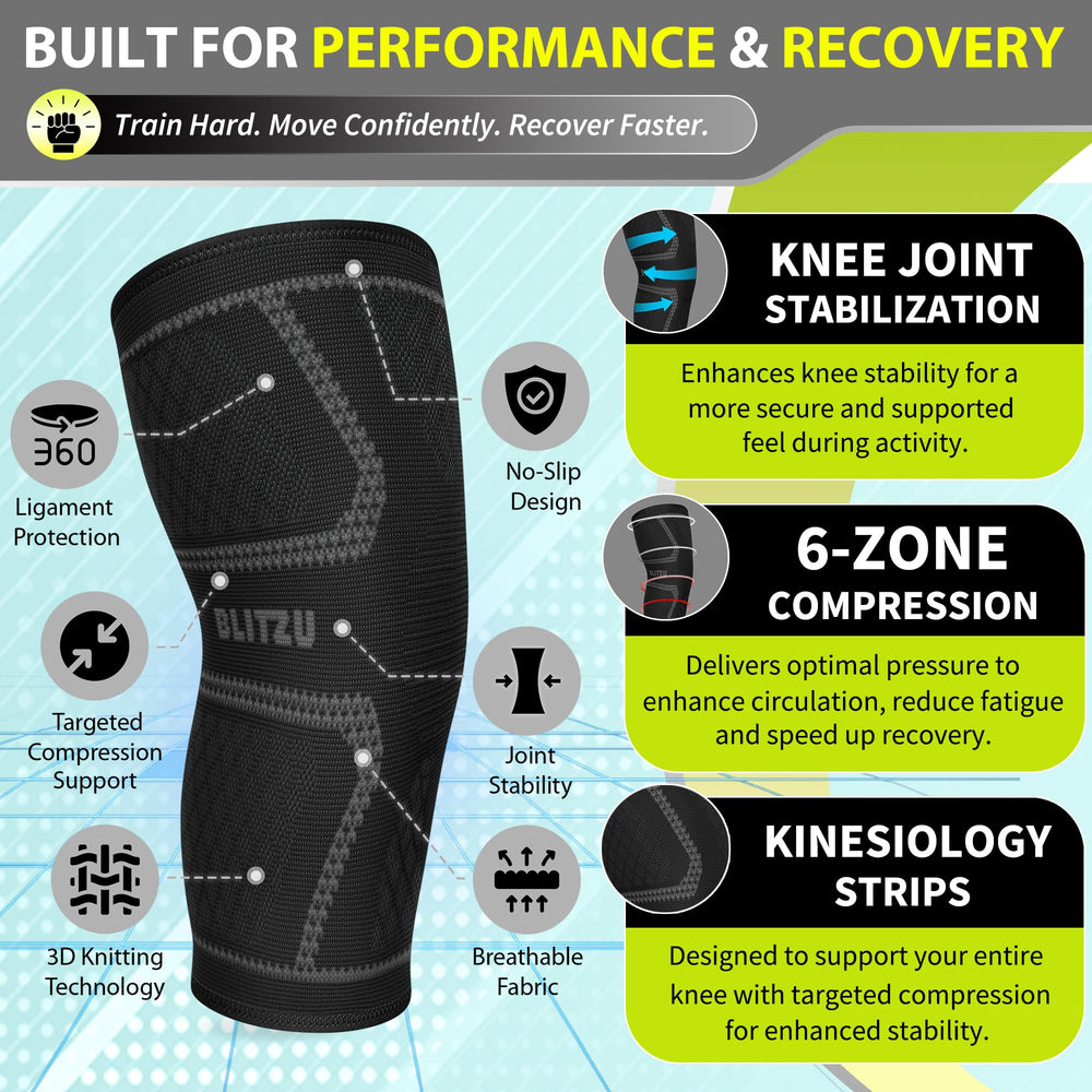 BLITZU knee brace under clothes shows discreet, low-profile fit.