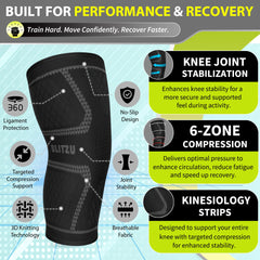BLITZU knee brace under clothes shows discreet, low-profile fit.