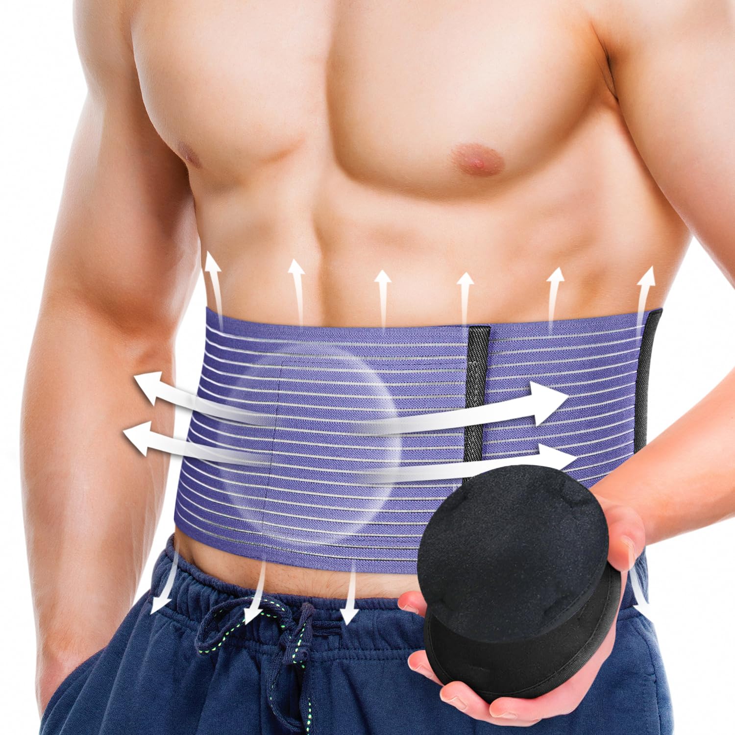 BLITZU Umbilical Hernia Belt front view showing slim, discreet support for daily wear.