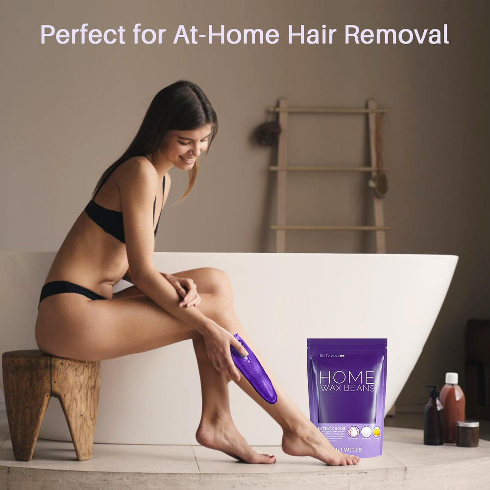 BLITZWAX Lavender hard wax beads in an at-home routine for long-lasting smoothness.