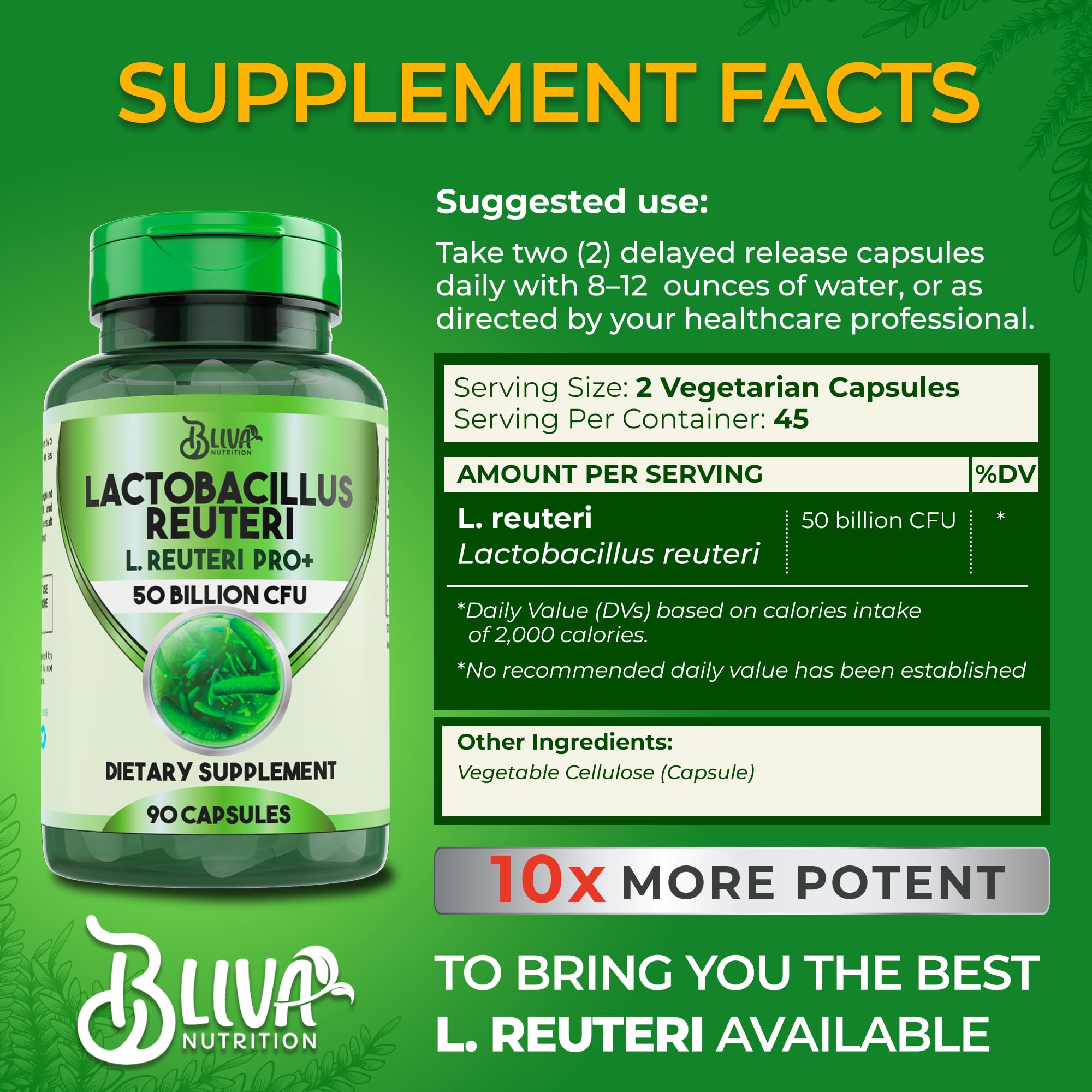 Bliva Nutrition L Reuteri capsules daily dosage scene