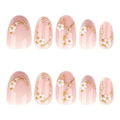 Bloazife short almond press-on nails with spring flowers for easy, long-lasting everyday style.