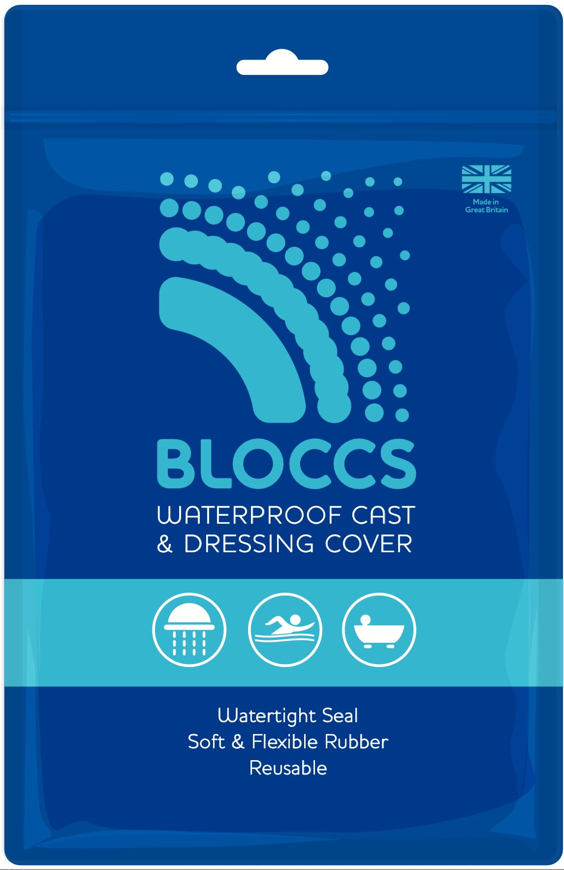 BLOCCS natural rubber texture provides flexible wear during baths.