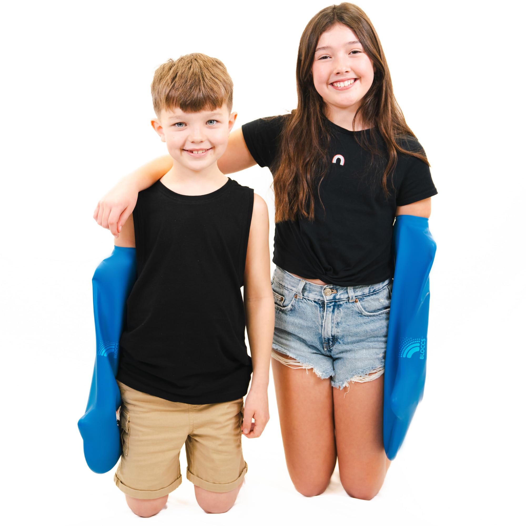 BLOCCS waterproof arm cover on arm during swimming protects the cast.