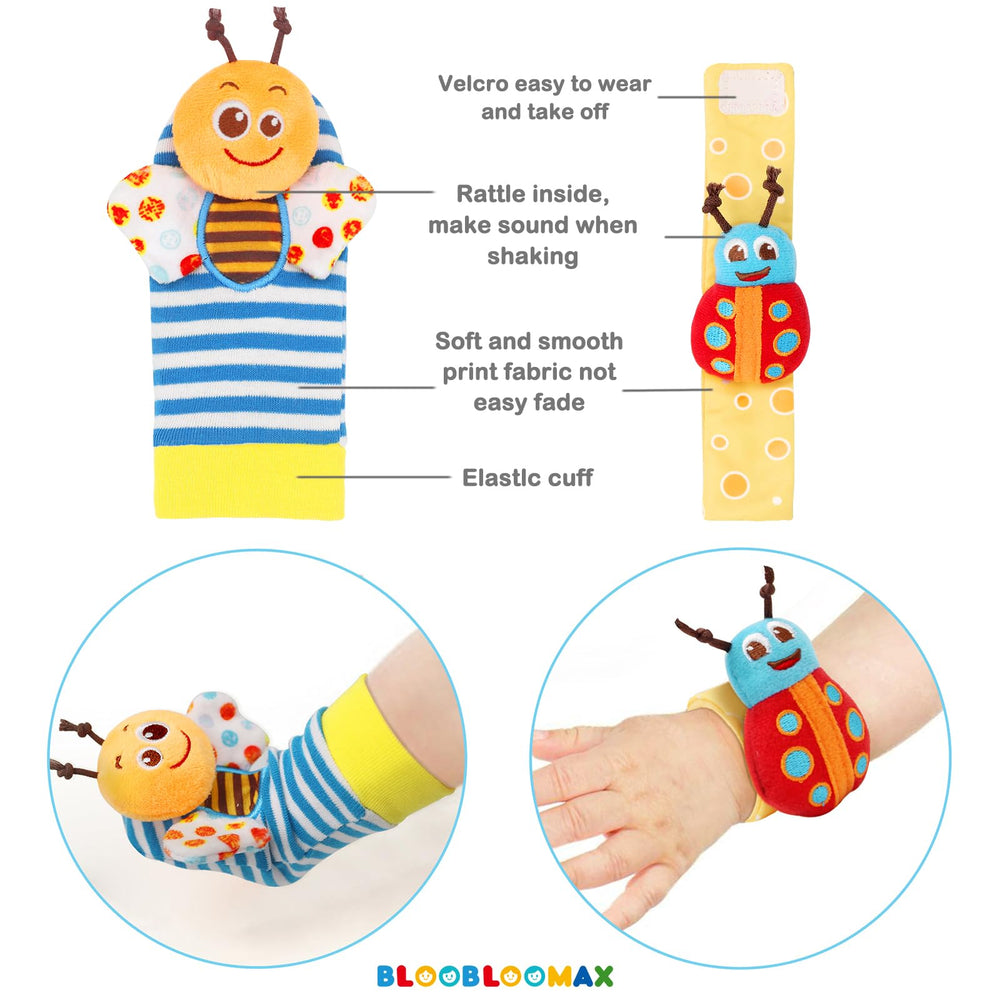Bloobloomax toys in hand promoting grabbing and exploration.