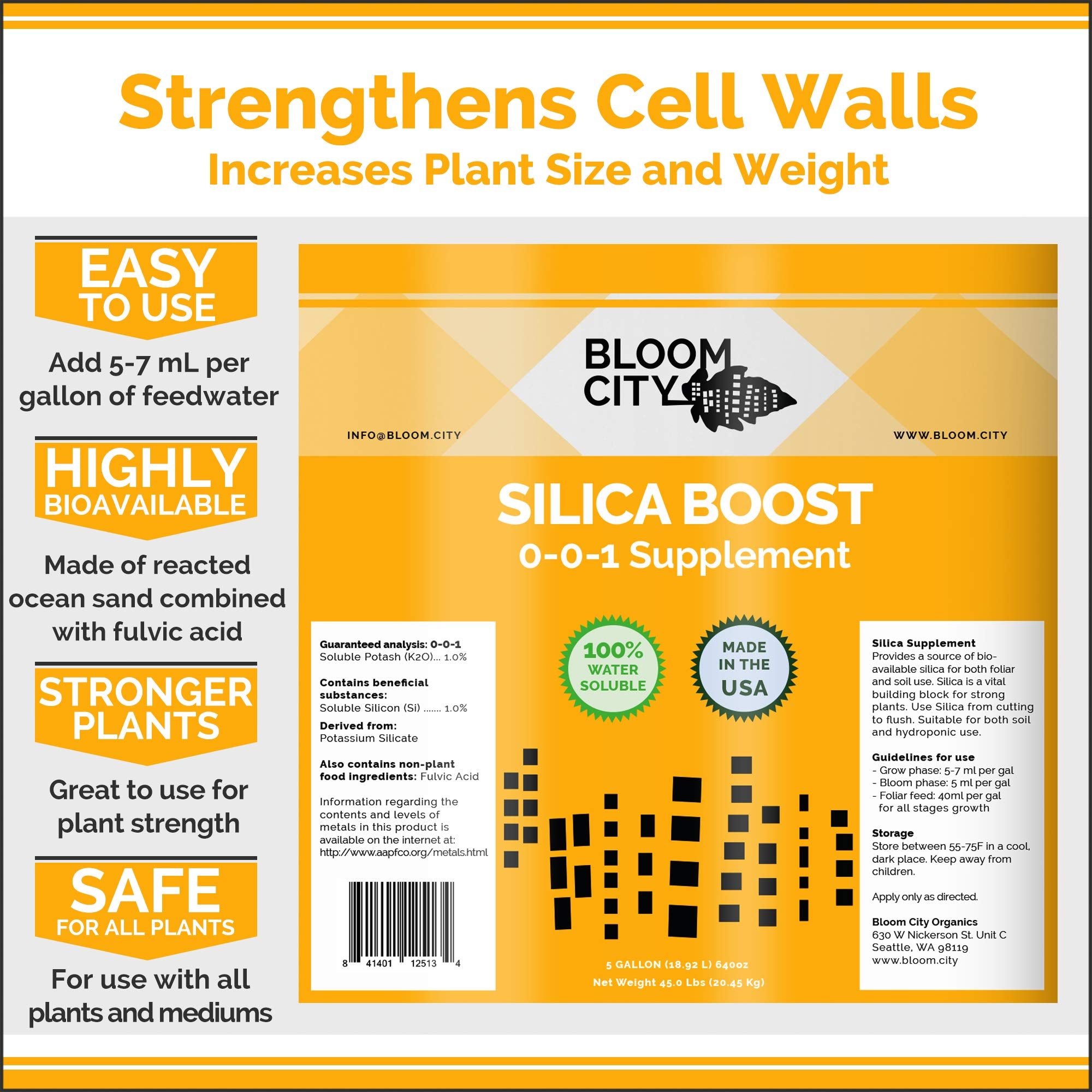 Bloom City Liquid Silica Boost enables sturdy stems during indoor and outdoor growth.