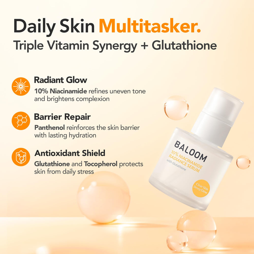 BALOOM Niacinamide Serum with Glutathione focuses on spot care and discoloration reduction.
