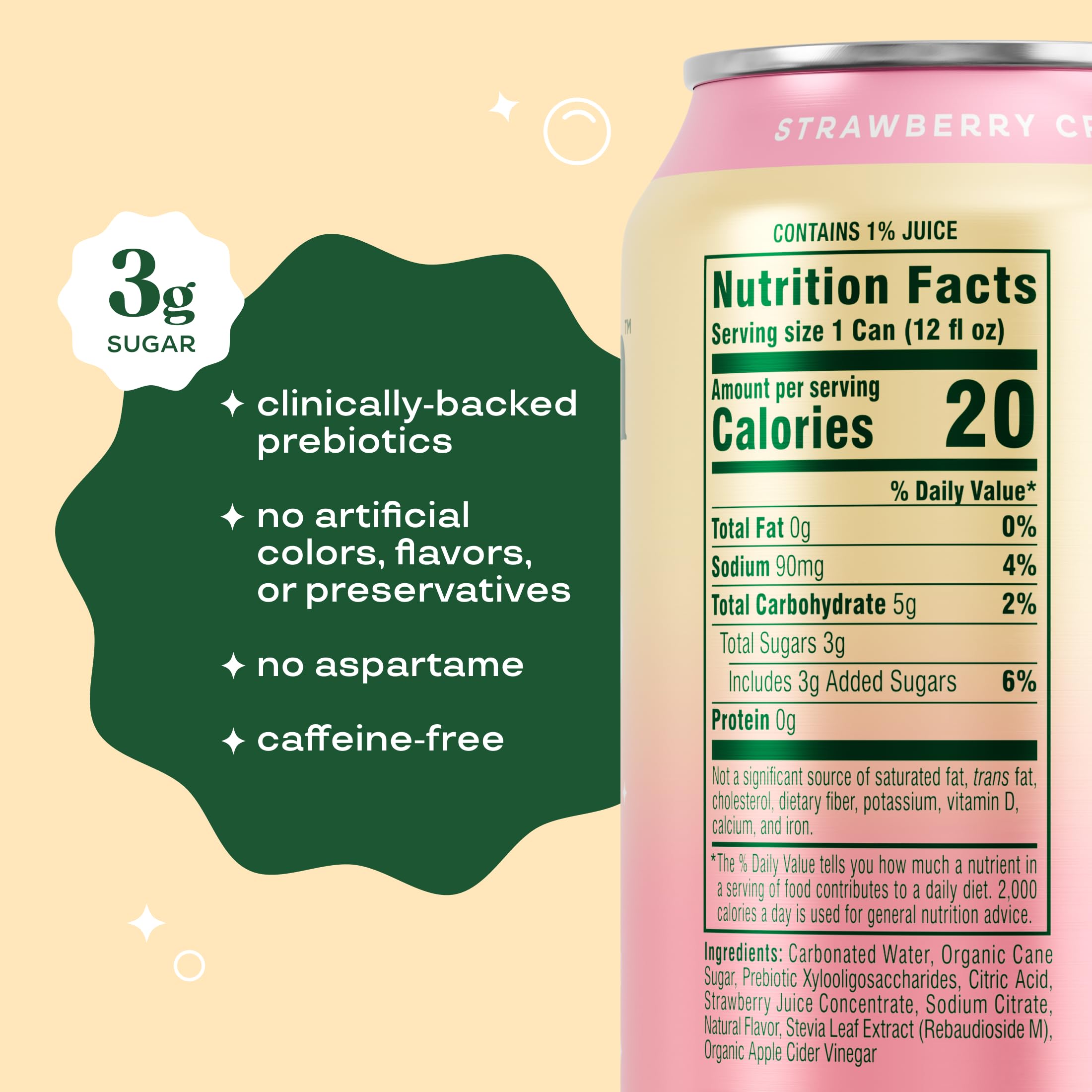Bloom Pop Strawberry Cream label highlighting no artificial flavors or colors