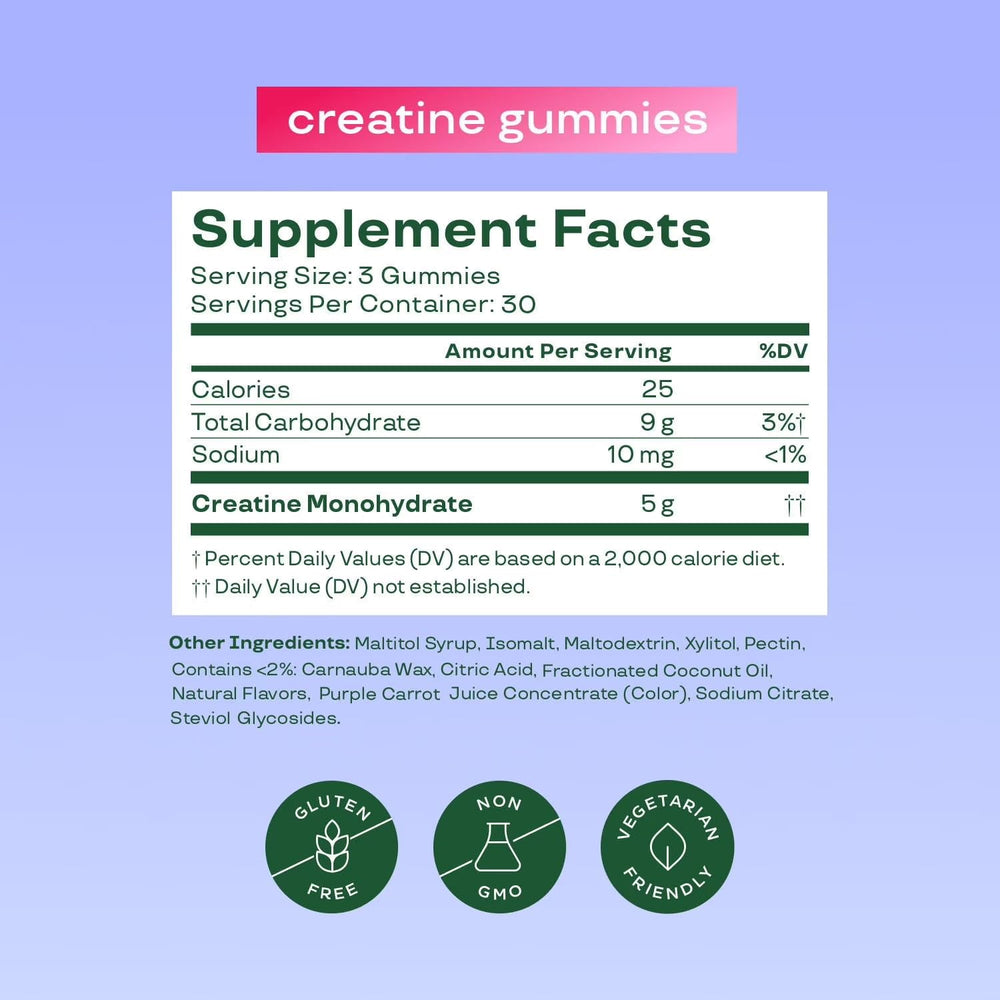 Bloom Nutrition Creatine Gummies berry-boost close-up highlighting the sugar-free formula.