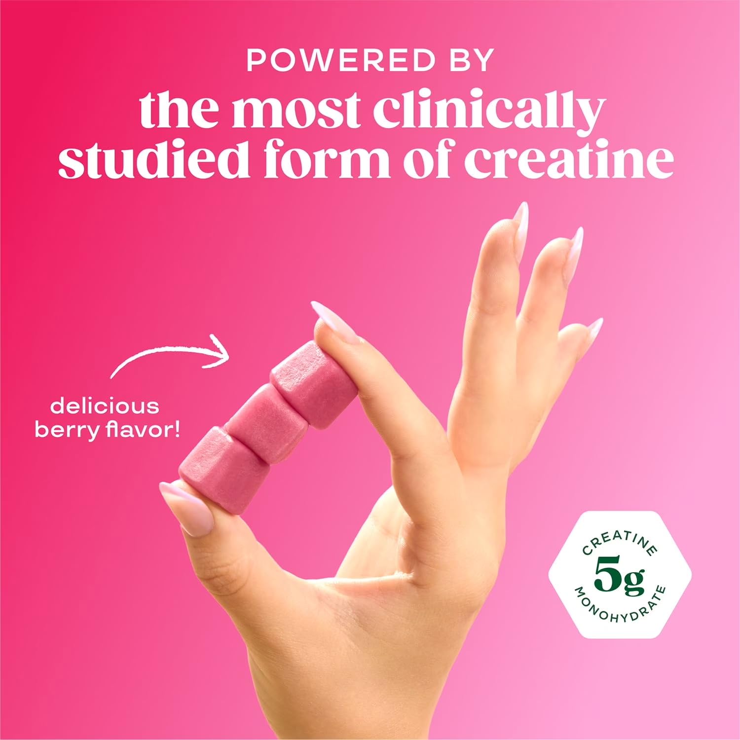Bloom Nutrition Creatine Gummies dispensing scene for convenient pre- or post-workout use.