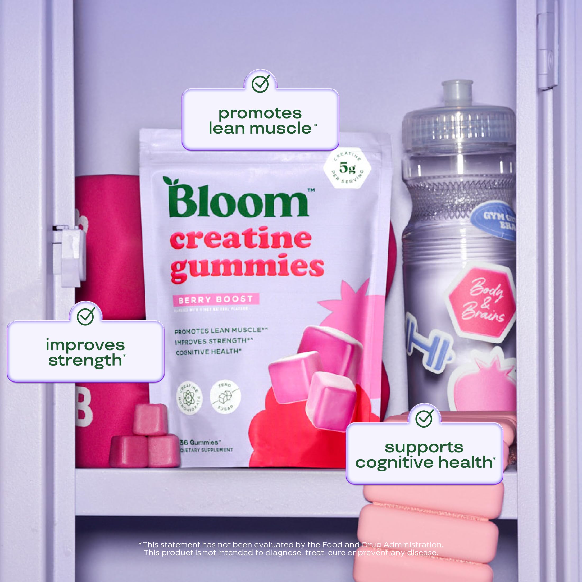 Bloom Nutrition Berry Boost gummy texture close-up emphasizes chewy flavor
