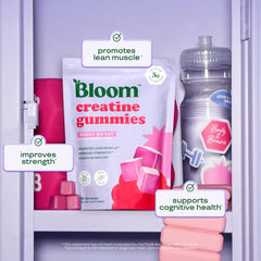 Bloom Nutrition Berry Boost gummy texture close-up emphasizes chewy flavor
