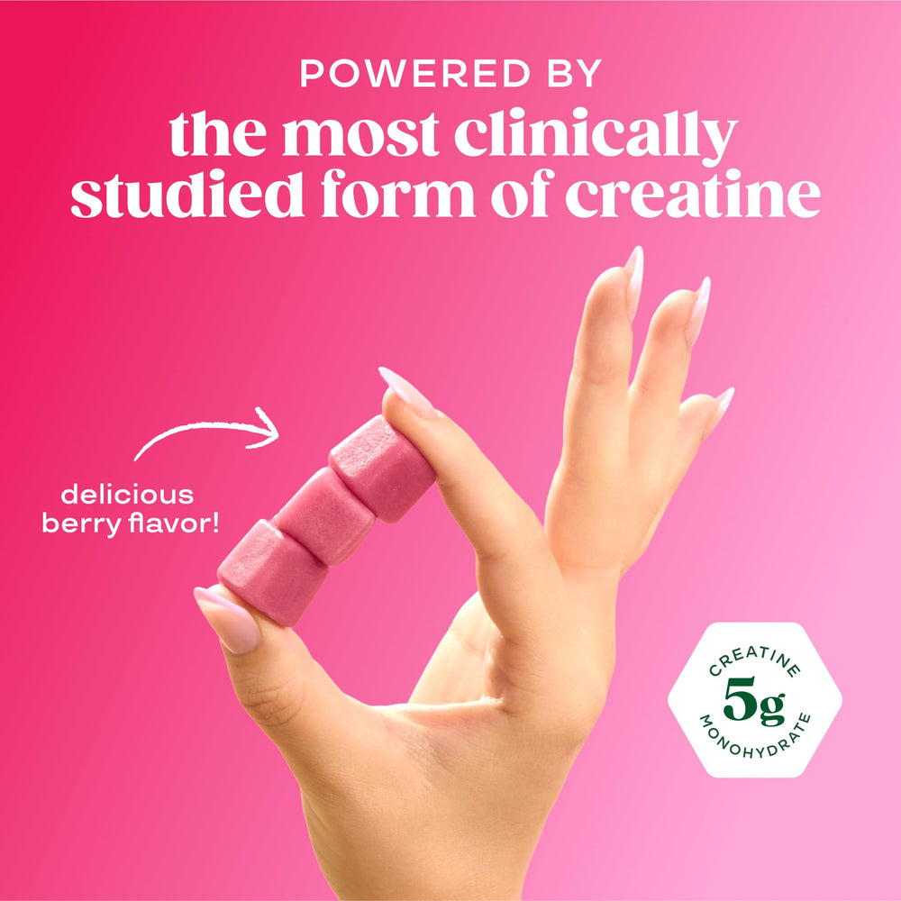Bloom Nutrition Creatine Monohydrate Gummies close-up shows sugar-free formula for daily workouts