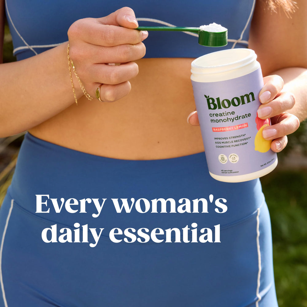 Bloom Nutrition Creatine Monohydrate serving idea in a glass hints at endurance-friendly routine.