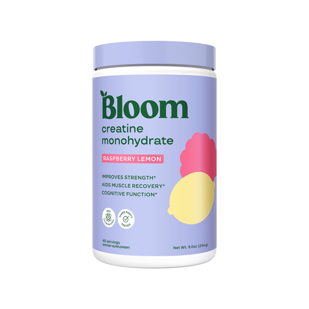 Bloom Nutrition Creatine Monohydrate powder jar ready for daily strength support.