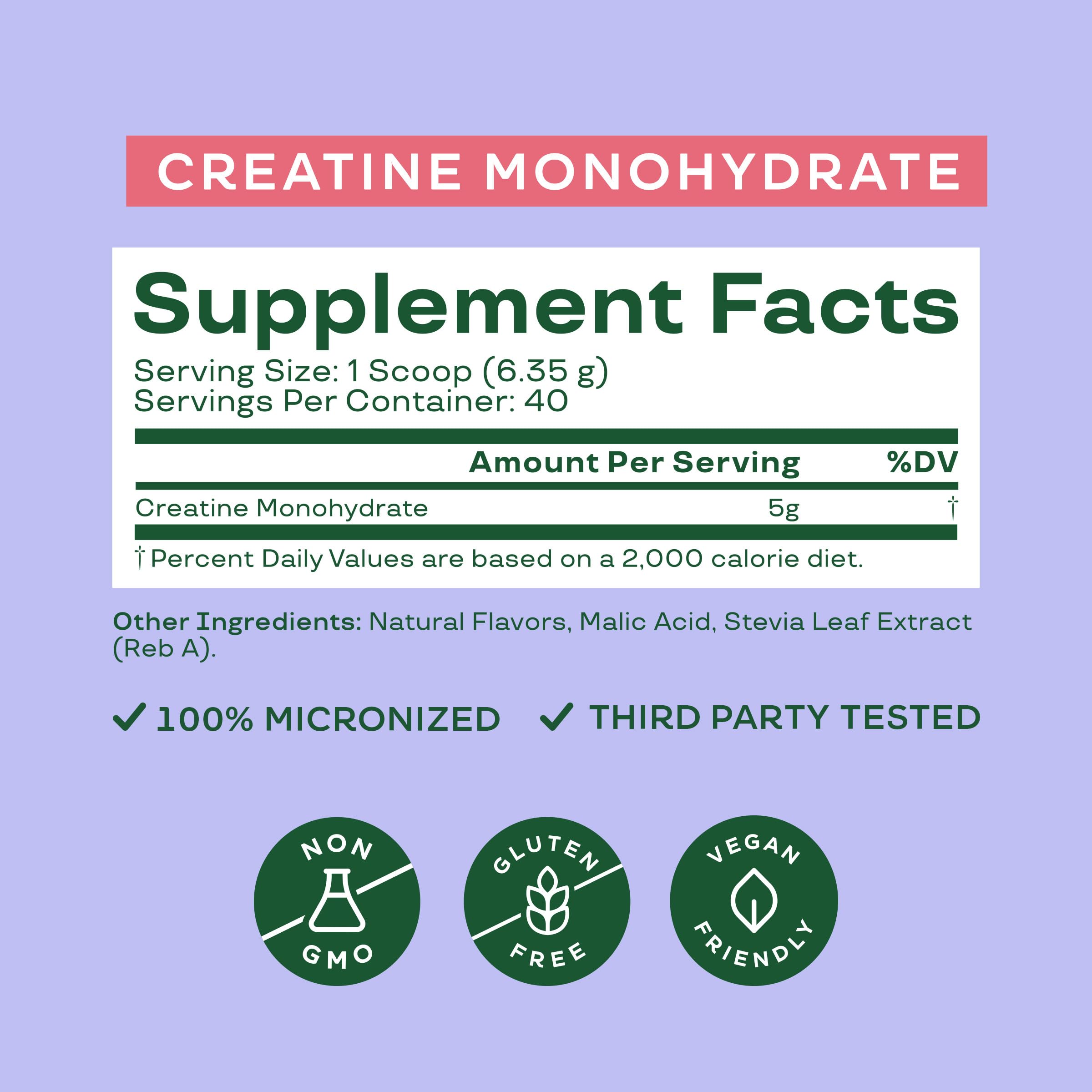 Bloom Nutrition Creatine Monohydrate scoop beside jar enables easy 5 g servings.