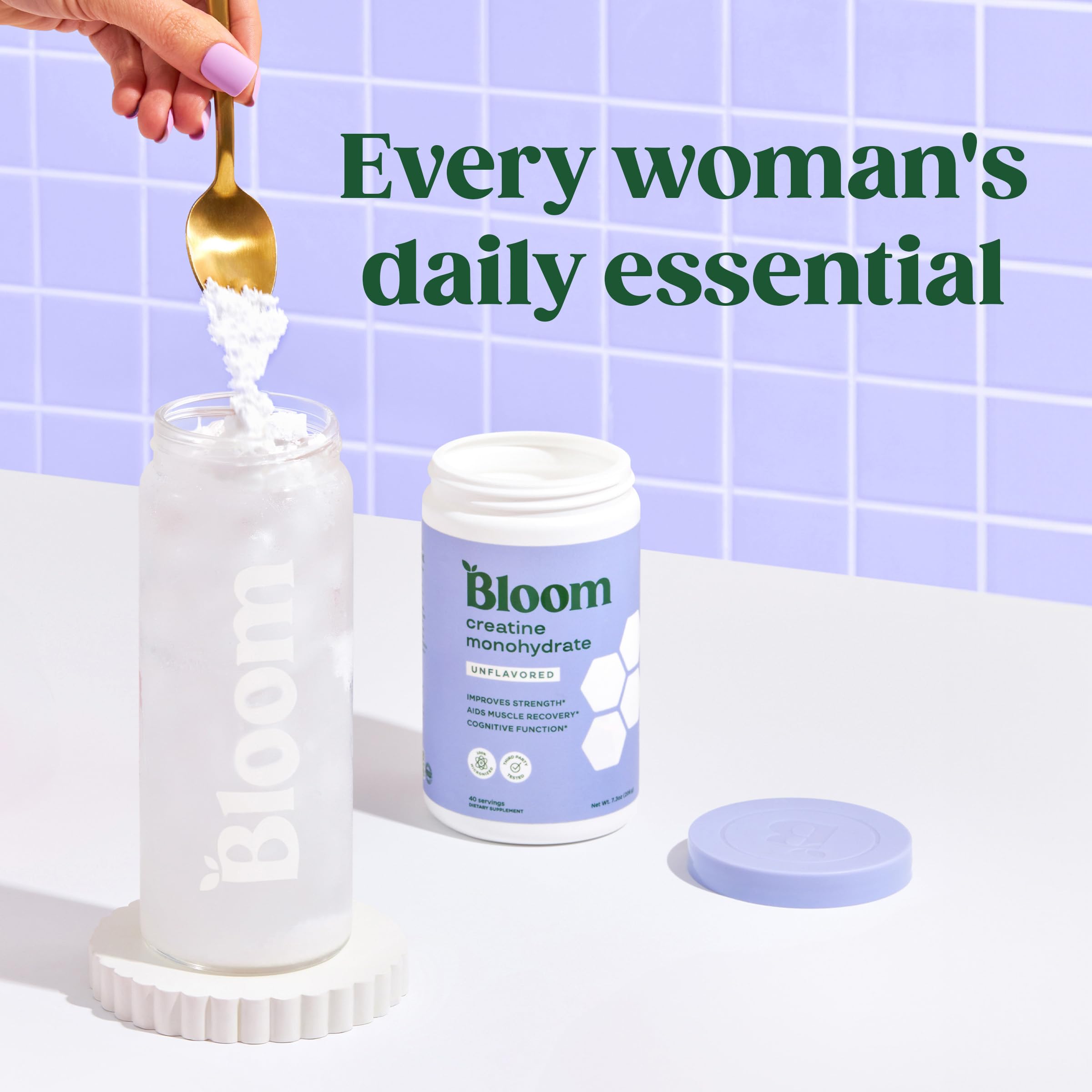 Bloom third-party tested icon signals safety and purity.