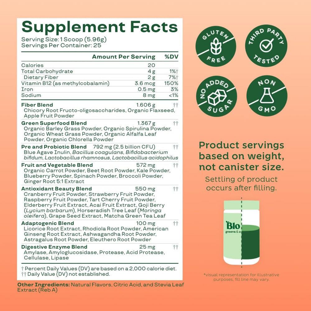 Bloom Nutrition organic spirulina chlorella greens blend
