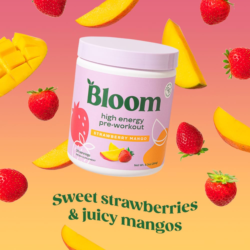 Precise pre-workout serving with a scoop in Bloom Nutrition container