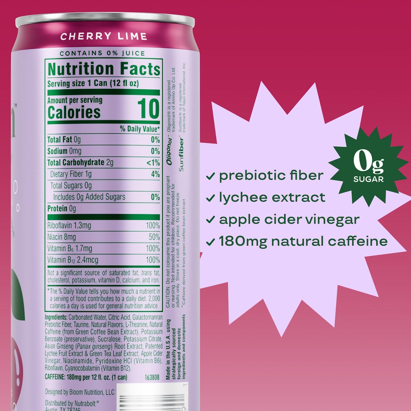 Bloom Nutrition Sparkling Energy Cherry Lime in a glass, vibrant fizz and flavor.