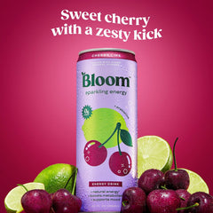 Bloom Nutrition Sparkling Energy Cherry Lime ingredients label with lychee and green tea.