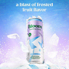 Bloom Nutrition Glacier Crush can closeup shows vibrant color and zero sugar formula for sustainable energy