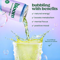 Bloom Nutrition Glacier Crush glass with ice conveys refreshment and energy