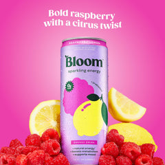 Bloom Nutrition Sparkling Energy Raspberry Lemon glass with ice highlights refreshing flavor for workouts