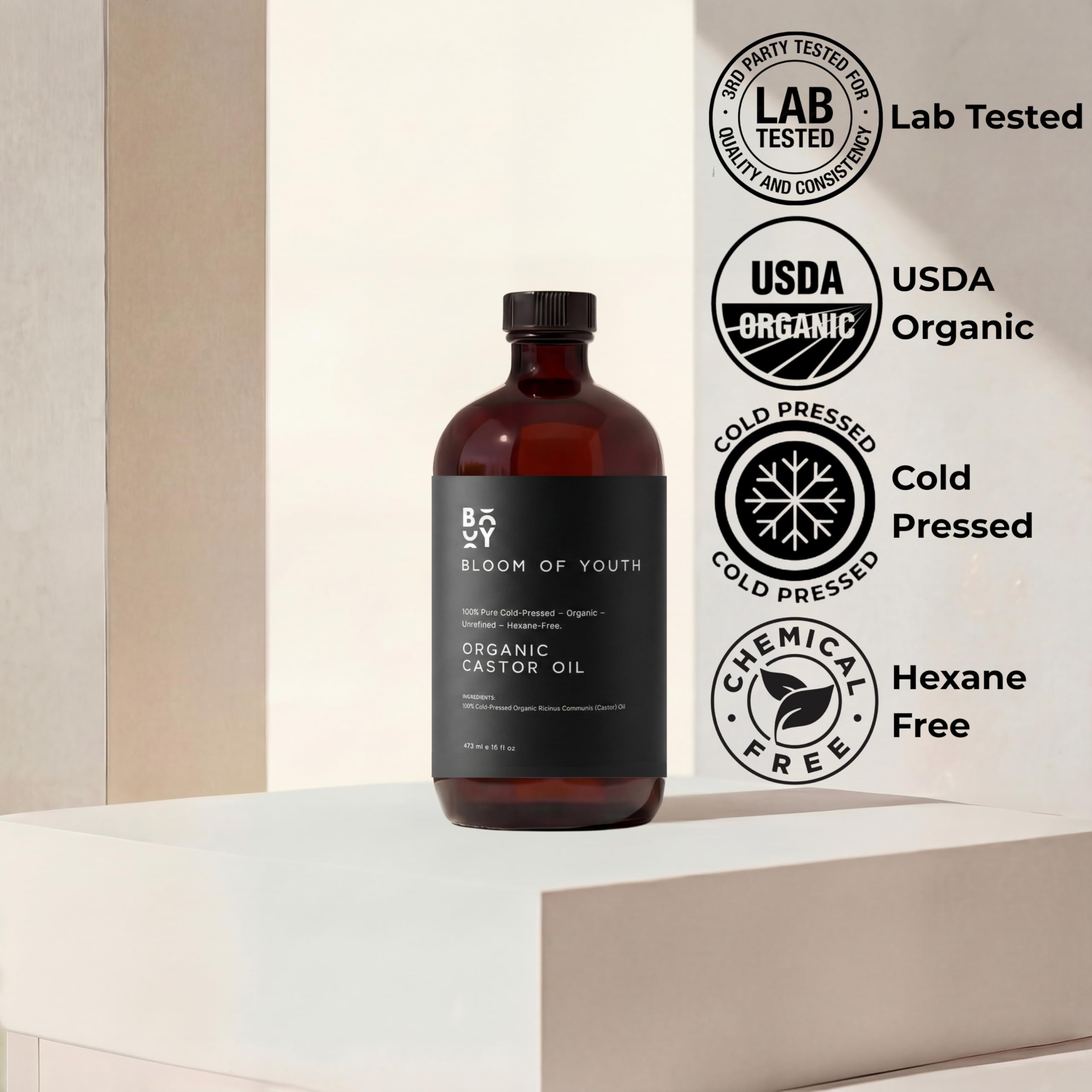 Bloom of Youth amber glass bottle protects nutrients from light