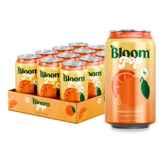 Bloom Pop Classic Orange can front view, a refreshing prebiotic soda option.