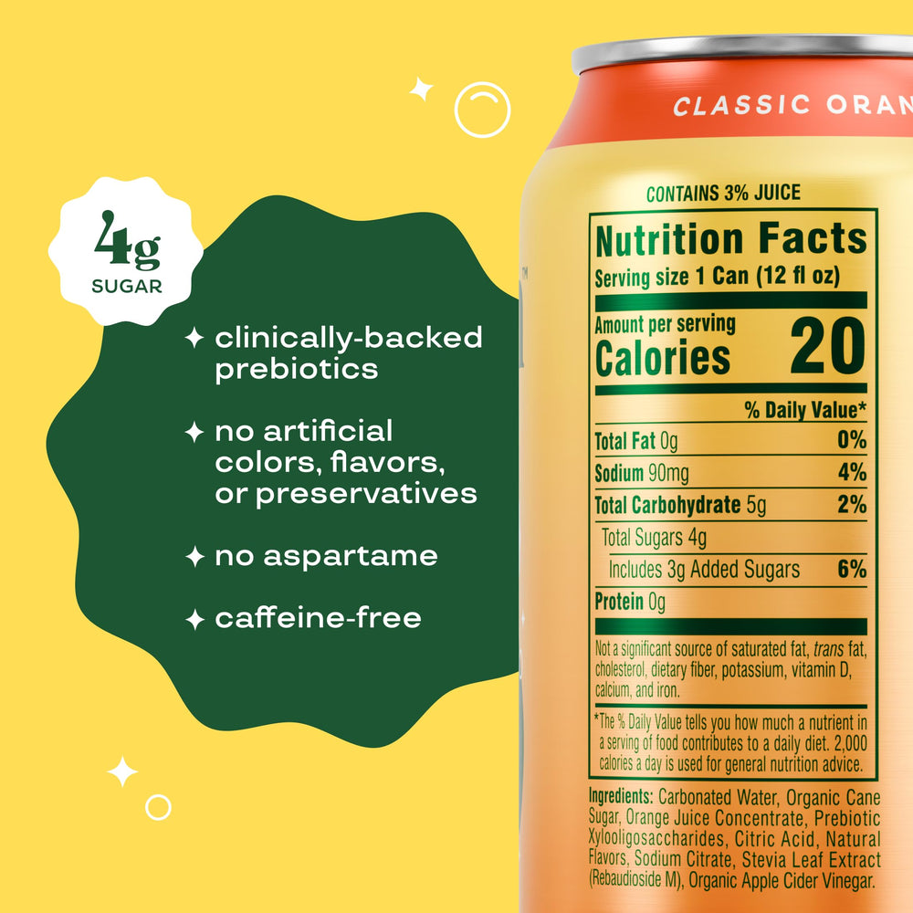 Bloom Pop orange can being poured, showcasing crisp, low-calorie refreshment.