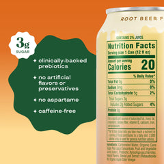 Bloom Pop Prebiotic Soda can side view highlighting caffeine-free, gut-friendly option