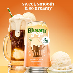 Glass of Bloom Pop Root Beer Float poured for a refreshing, low-calorie treat