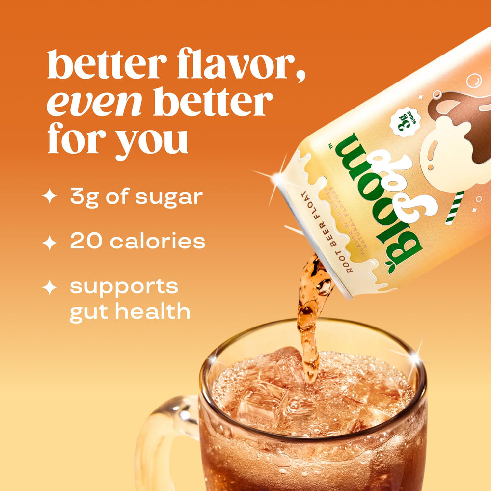 Close-up of Bloom Pop label showing no artificial flavors or preservatives