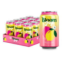 Bloom Pop Raspberry Lemonade can—vibrant, refreshing, low-cal prebiotic soda.