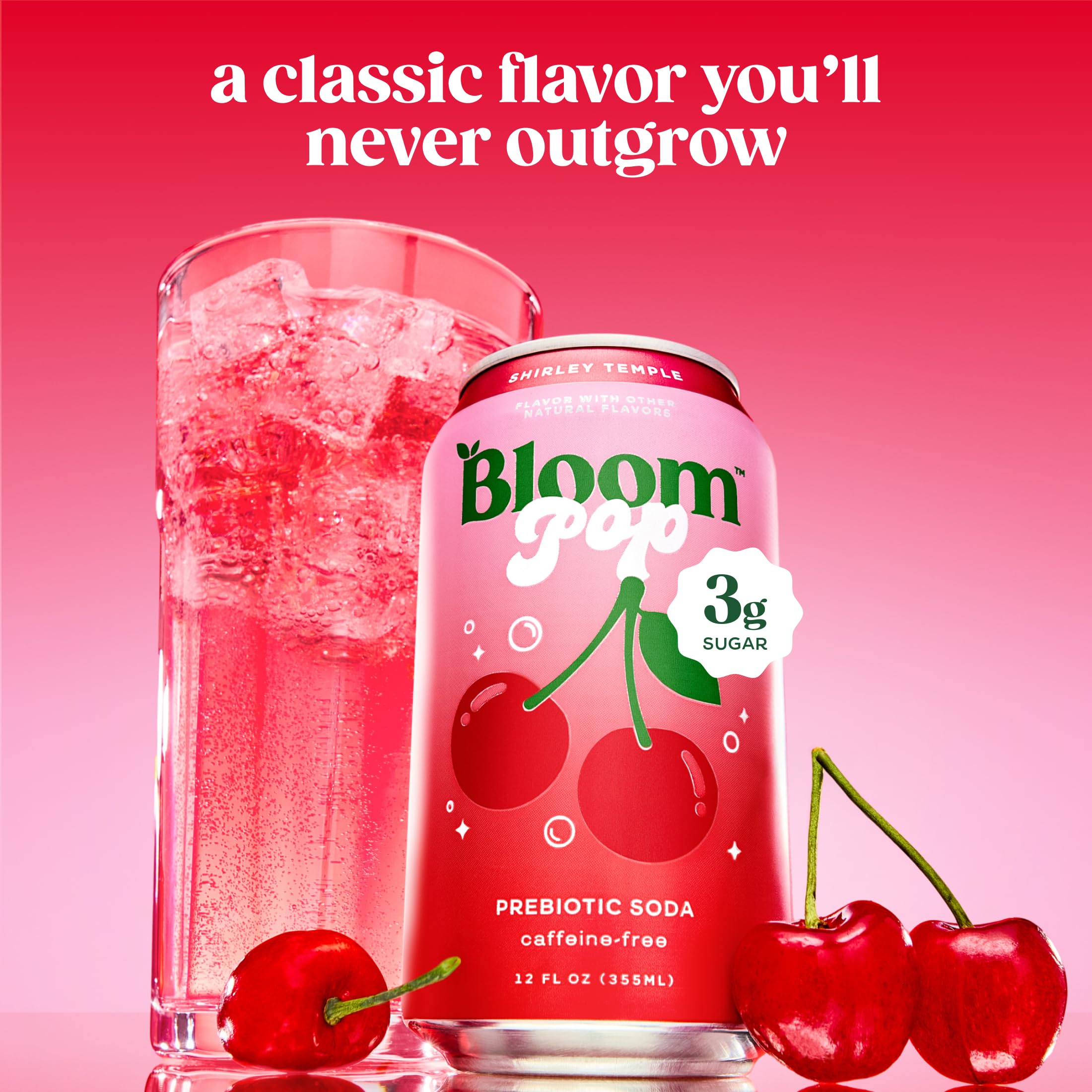 Bloom Pop bottle closeup featuring clean ingredients and label.