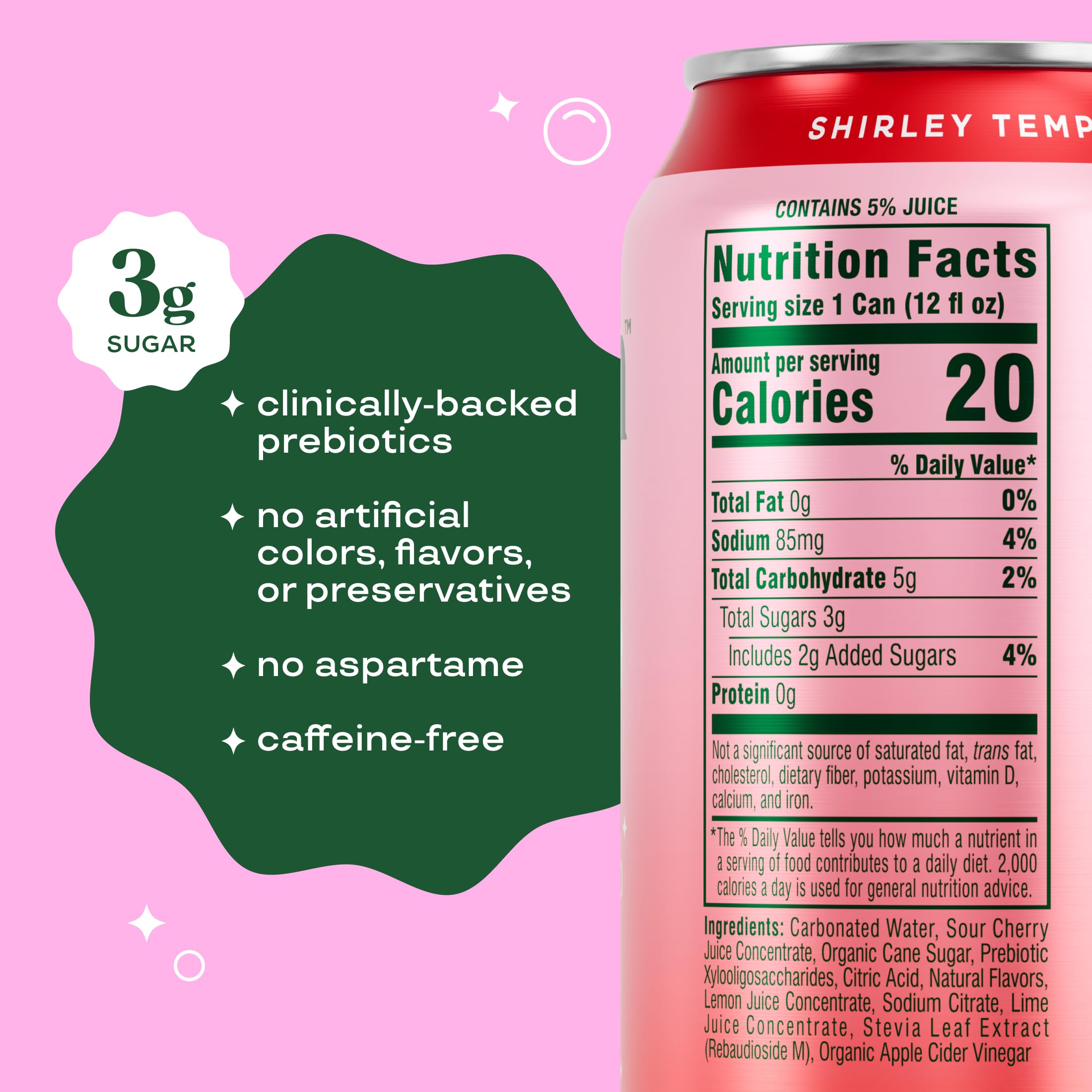 Bloom Pop Shirley Temple 12oz pack display for on-the-go prebiotic sipping.