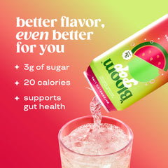 Bloom Pop Watermelon Lime pour into glass reveals crisp sparkle.