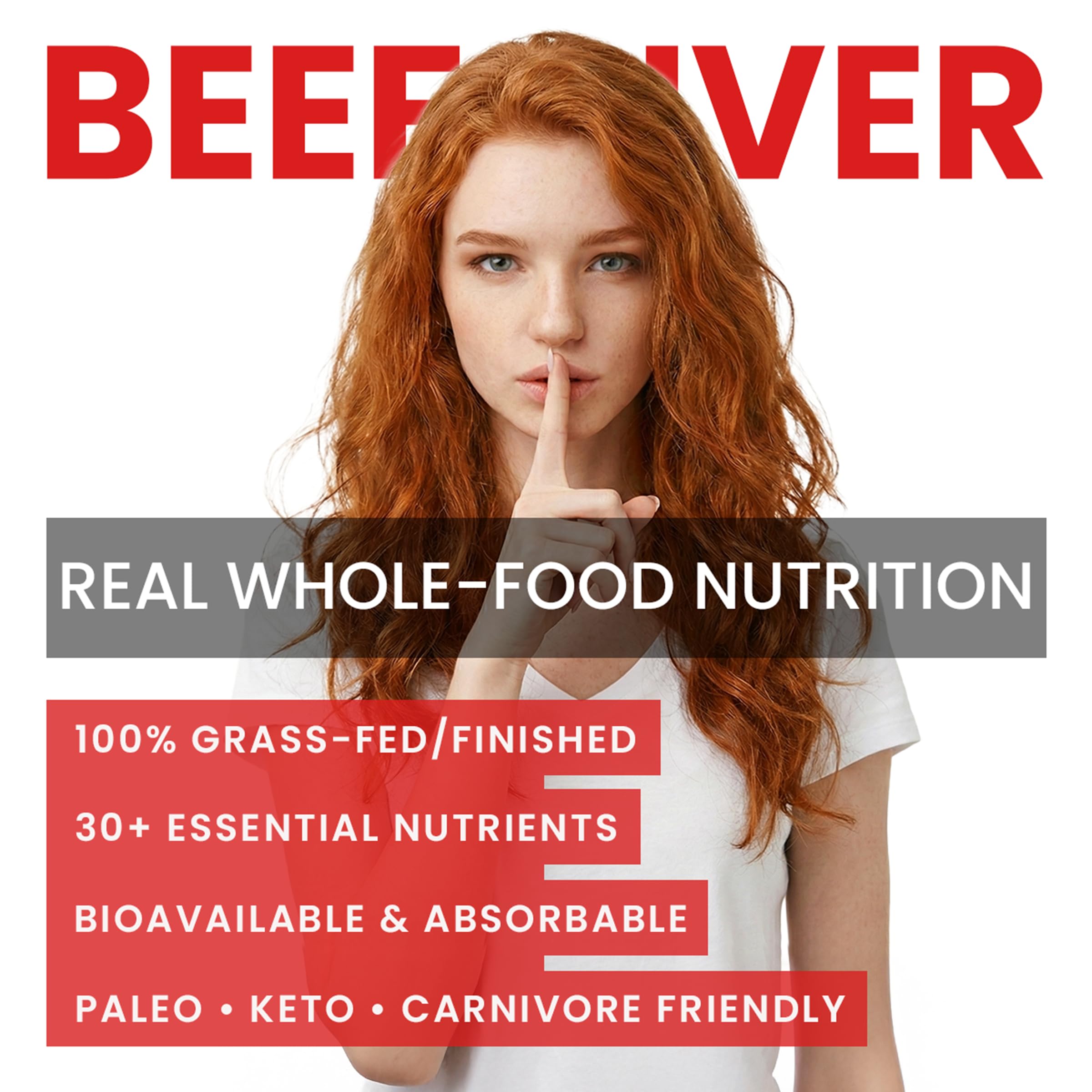 Bloomeo Beef Liver Capsules nutrition panel highlights key nutrients.
