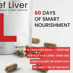 Bloomeo Beef Liver Capsules from pasture-raised New Zealand source.