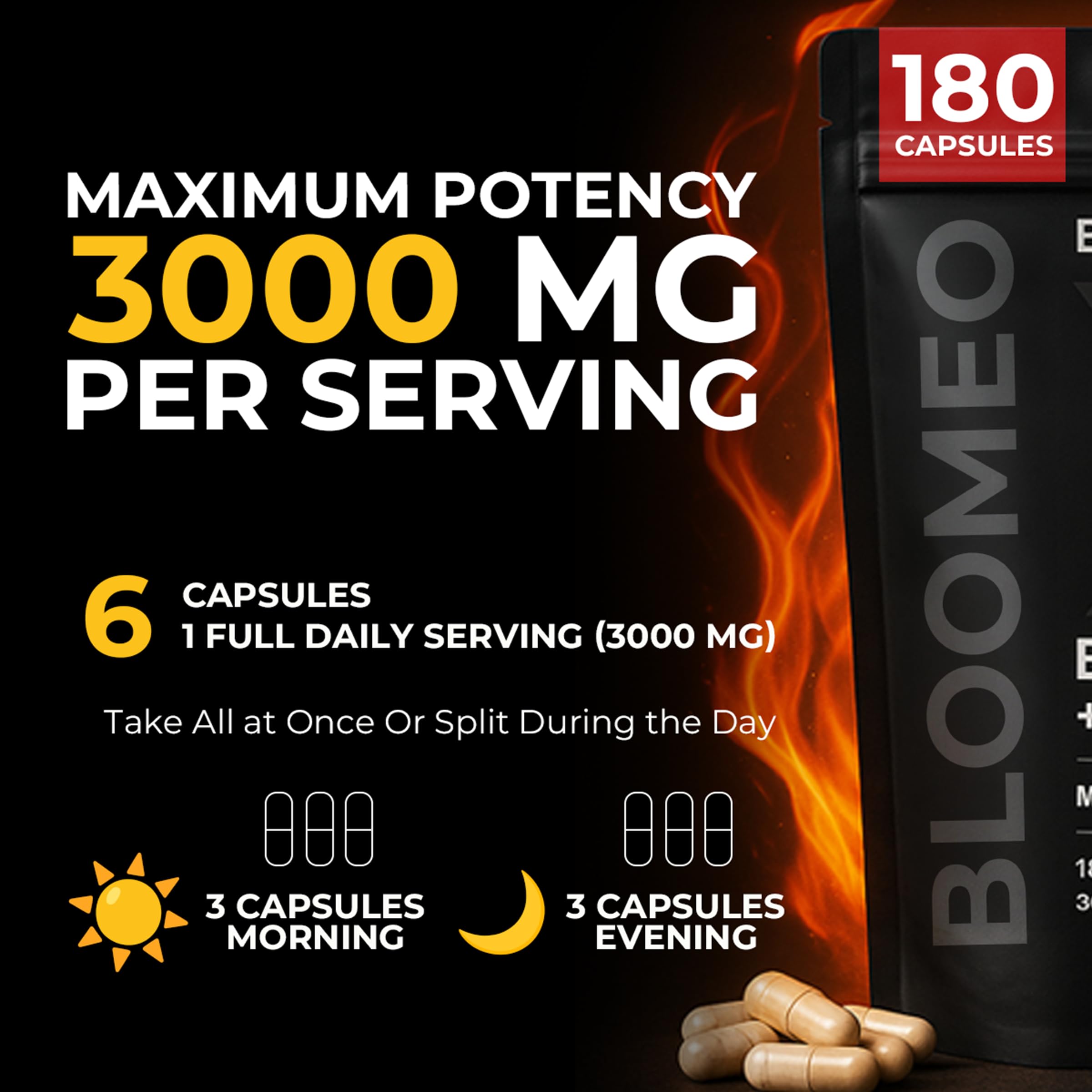 Bloomeo beef organ supplement capsules closeup emphasizing the 7-organs blend for vitality.