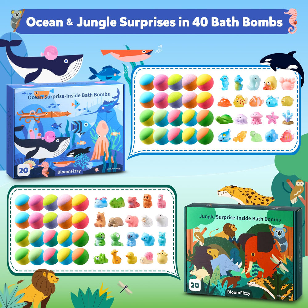 BloomFizzy Ocean Toys inside bath bomb reveal resin sea creature surprise during fizz