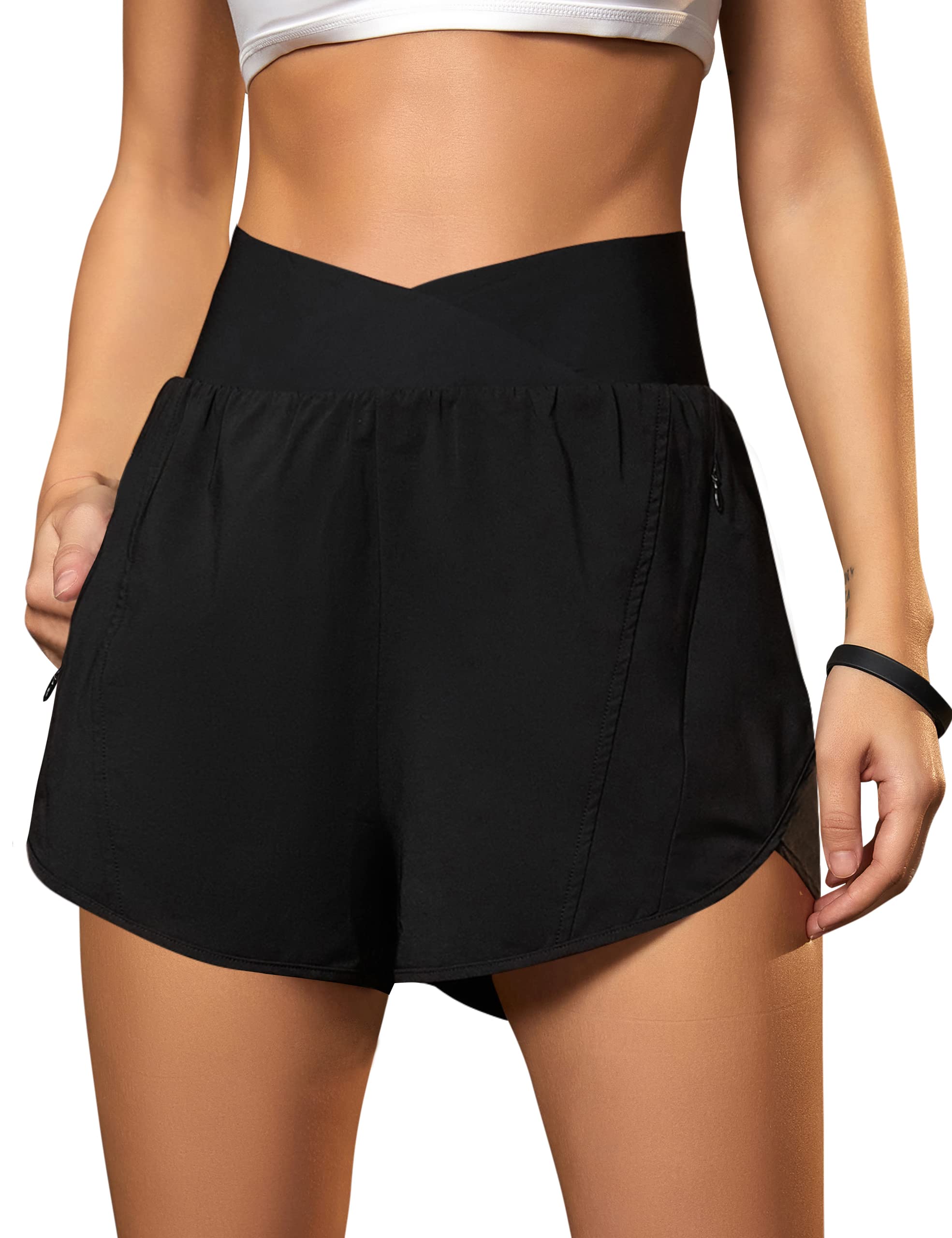 Blooming Jelly women's shorts front view in black, sleek fit for workouts and daily wear.