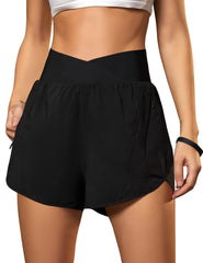 Blooming Jelly women's shorts front view in black, sleek fit for workouts and daily wear.