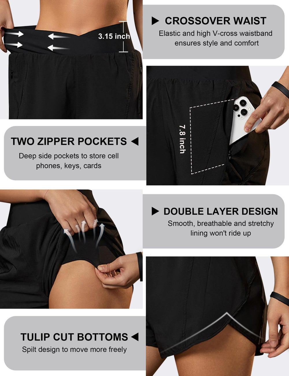 Blooming Jelly shorts material texture showing 4-way stretch and quick-dry feel.