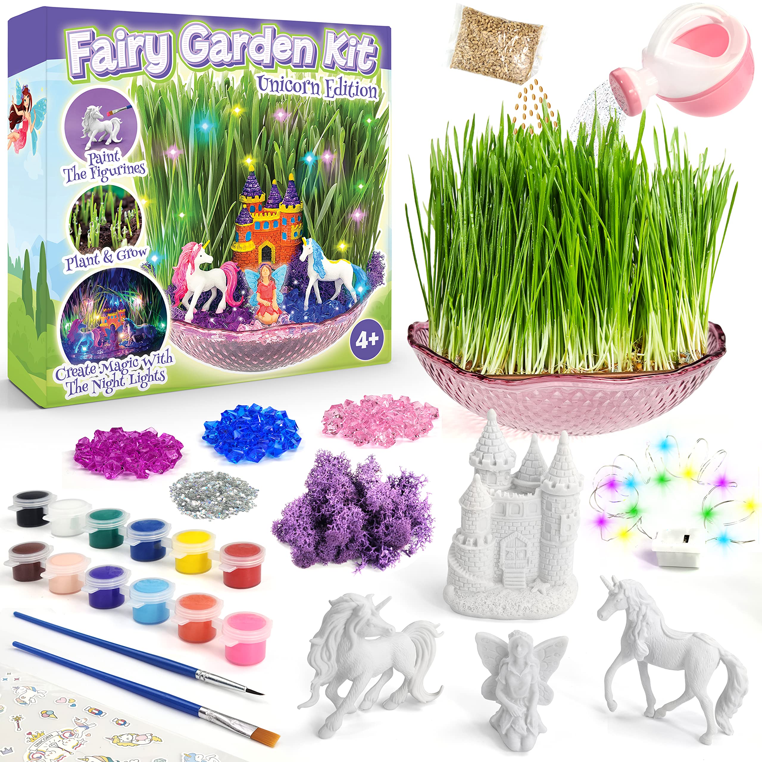 Bloonsy Unicorn Fairy Garden Kit paint set features kid-safe colors for crafts.