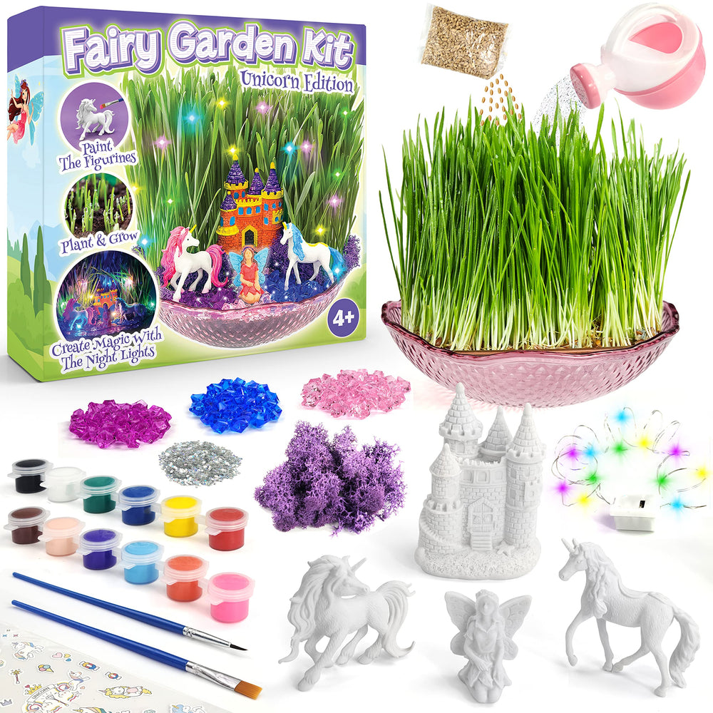 Bloonsy Unicorn Fairy Garden Kit paint set features kid-safe colors for crafts.