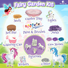 Bloonsy Unicorn Fairy Garden Kit terrarium assembly enables imaginative play.