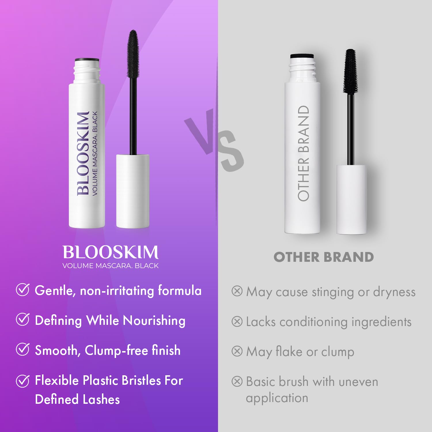 Blooskim mascara wipes away easily with warm water, preserving lash softness