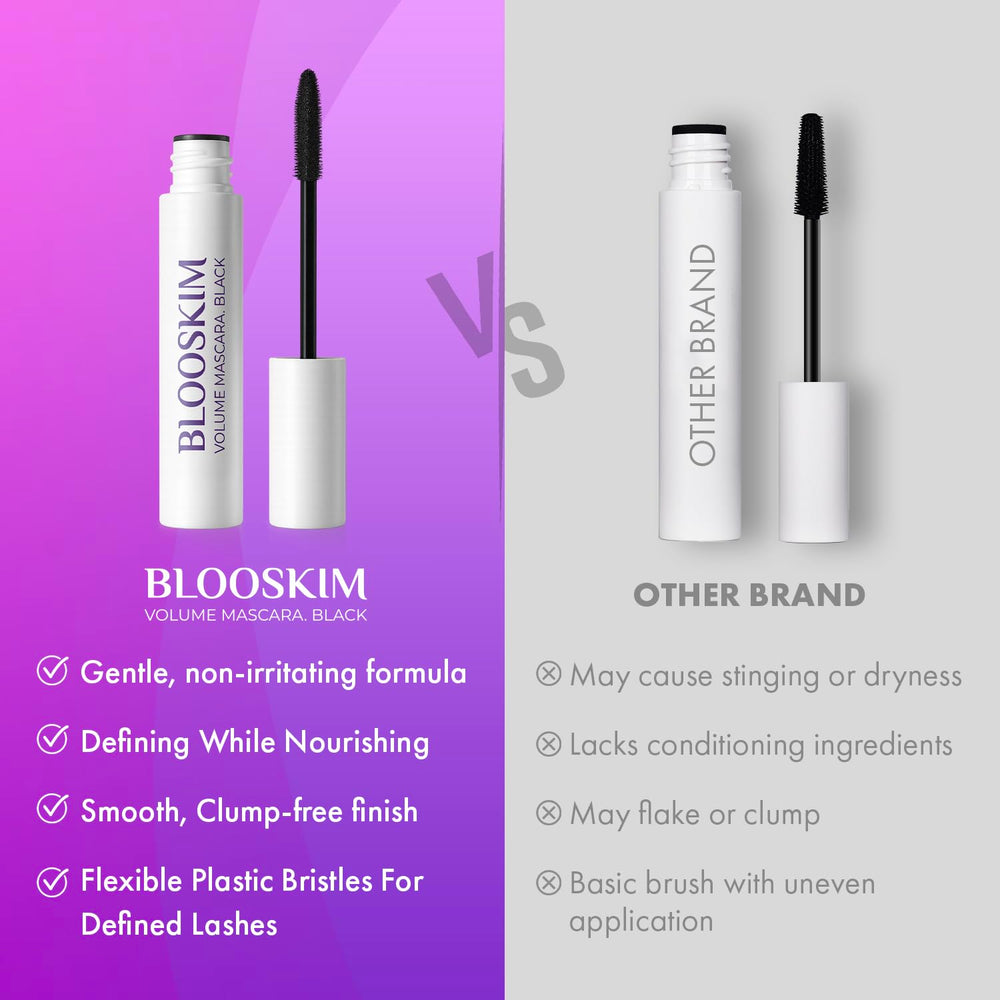 Blooskim mascara wipes away easily with warm water, preserving lash softness